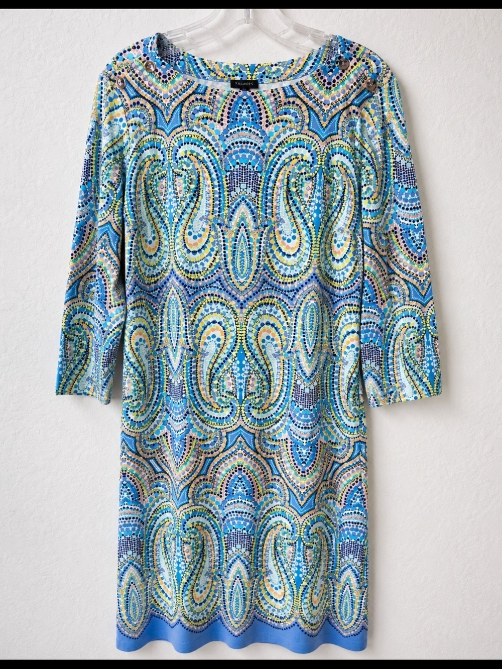 Talbots XL Long Sleeve Printed Dress – Blue & Multicolor